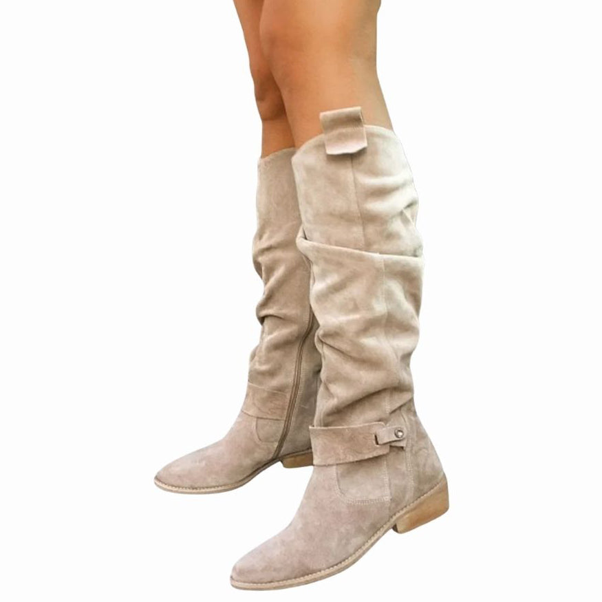 Bottes hautes pour femme | Bottes plates zippées sur le côté avec semelle matelassée