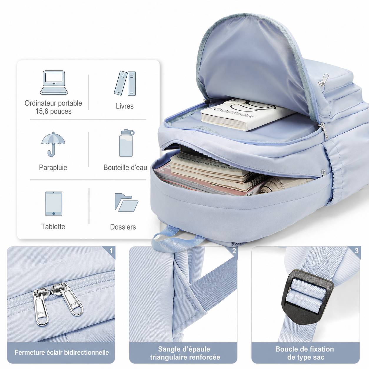 Backpack in Nylon with Multiple Zip Pockets for Everyday Use