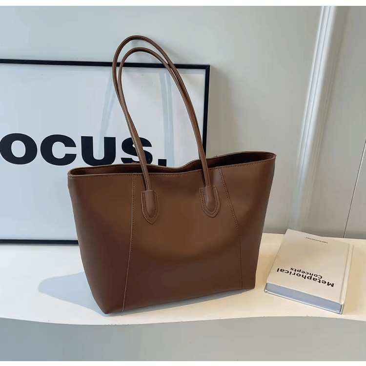 Tote Bag in Faux Leather with Braided Top Handles