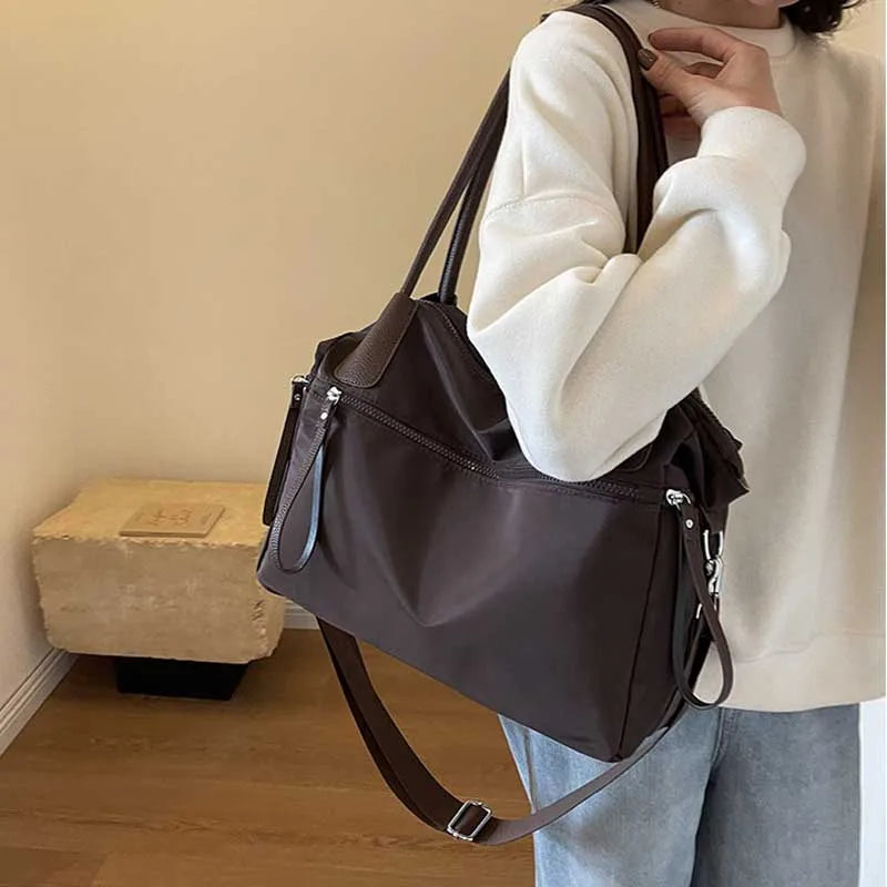 Shoulder Bag in Nylon with Crossbody Strap and Zip Pockets