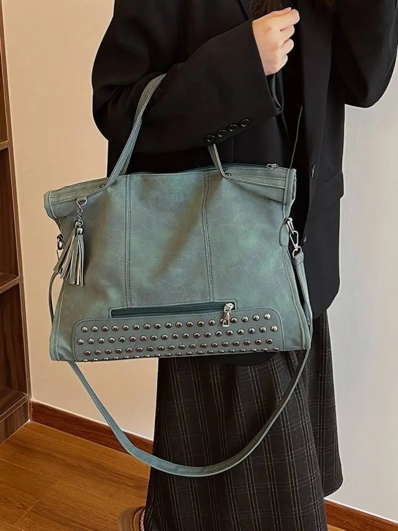 Tote Bag in Faux Leather with Tasseled Crossbody Strap