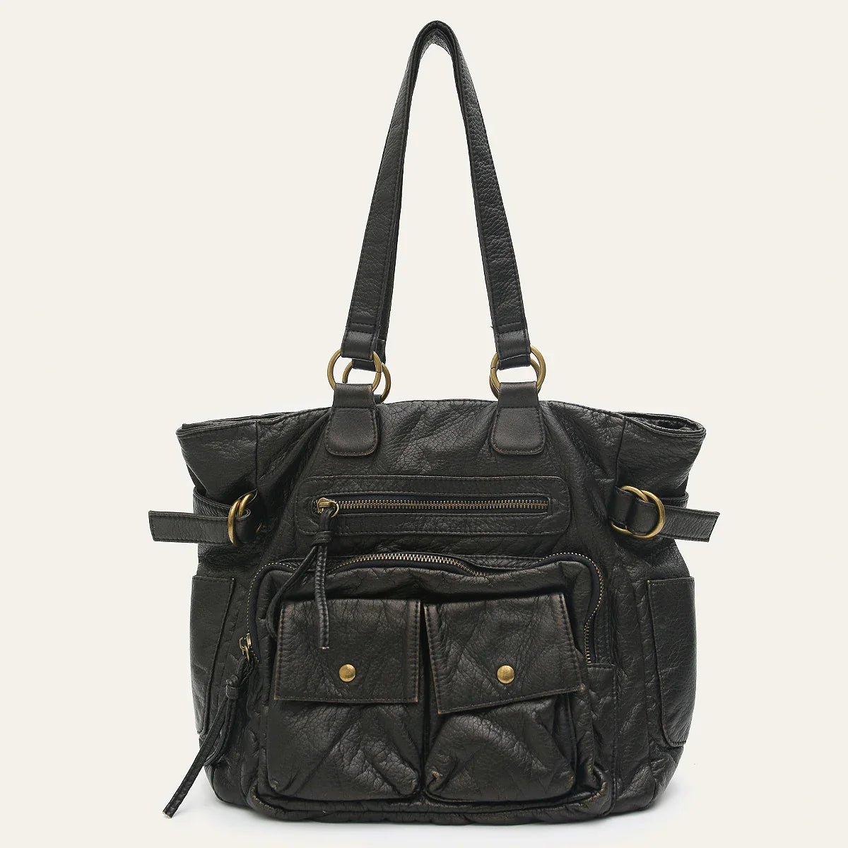 Tote Bag in Faux Leather with Woven Handle Detail