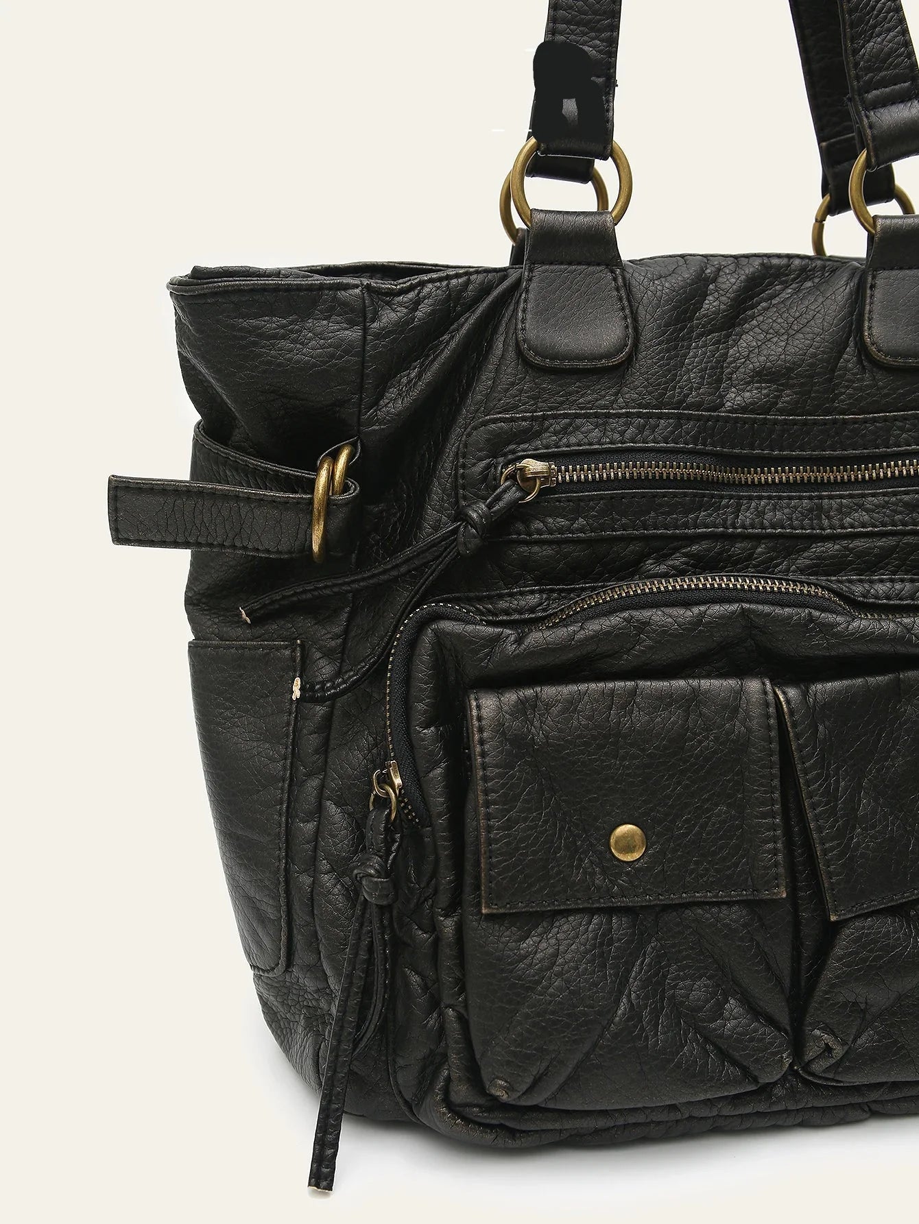 Tote Bag in Faux Leather with Woven Handle Detail