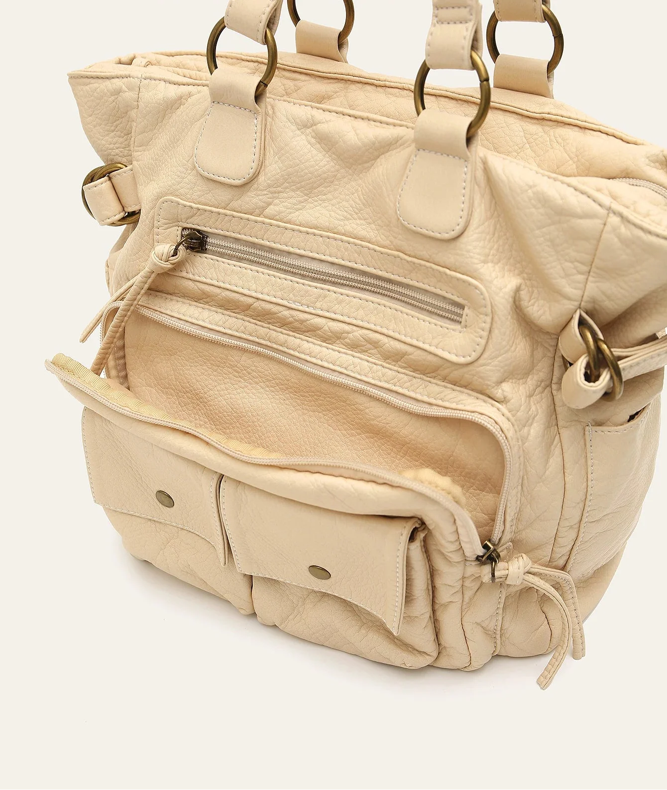 Tote Bag in Faux Leather with Woven Handle Detail