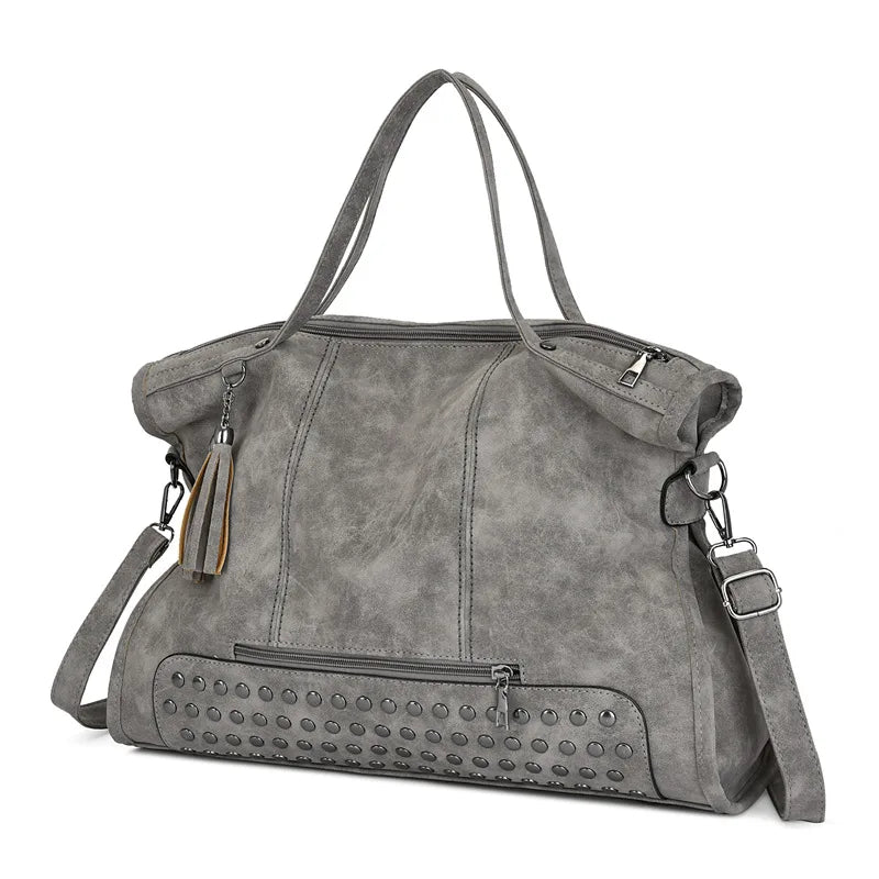 Tote Bag in Faux Leather with Tasseled Crossbody Strap