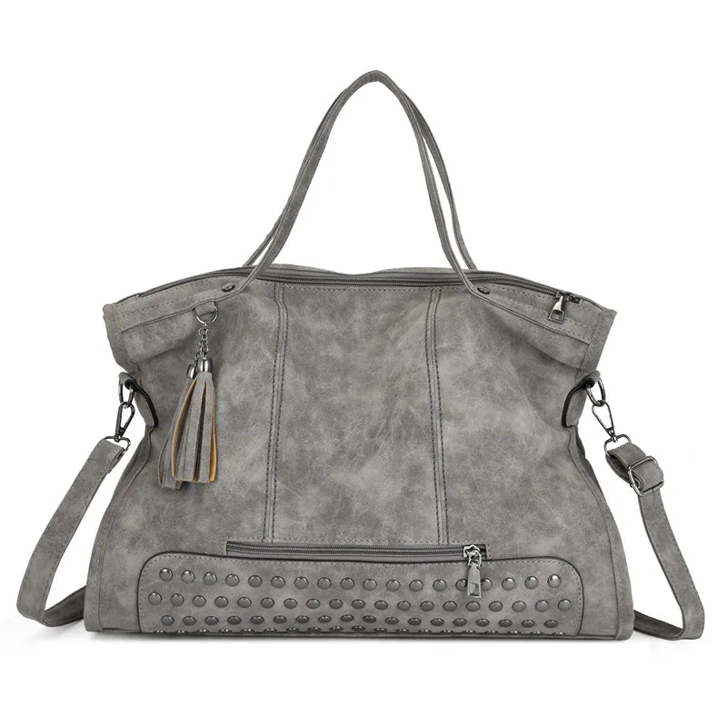 Tote Bag in Faux Leather with Tasseled Crossbody Strap