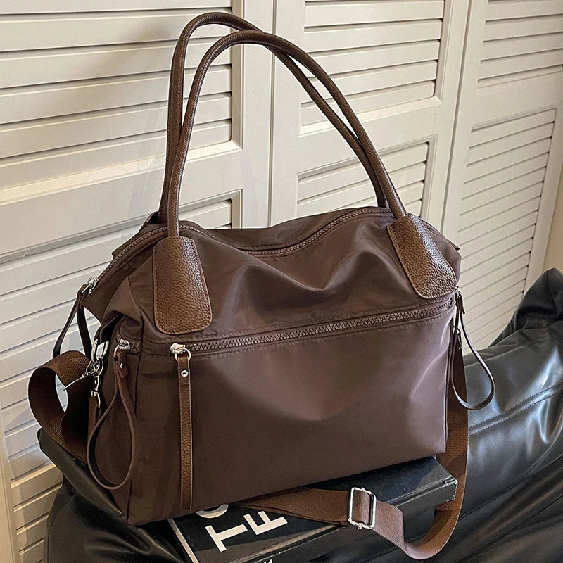 Shoulder Bag in Nylon with Crossbody Strap and Zip Pockets