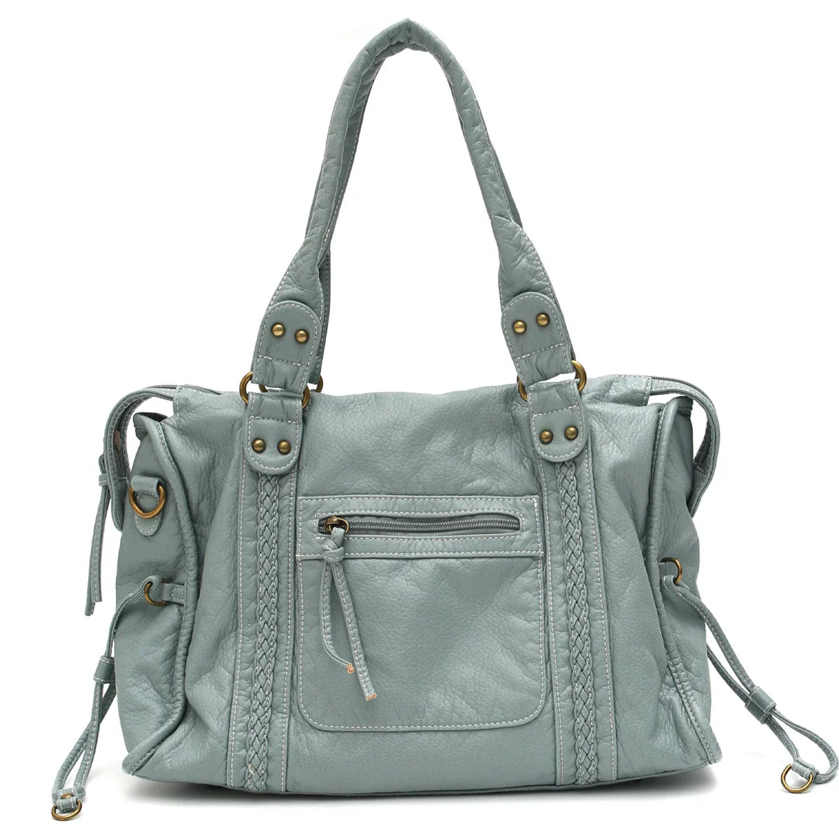 Shoulder Bag in Faux Leather with Top Handles and Crossbody Strap