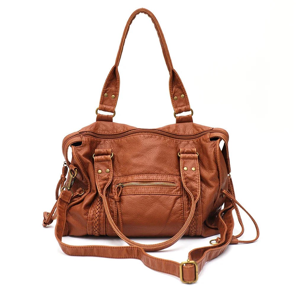 Shoulder Bag in Faux Leather with Top Handles and Crossbody Strap