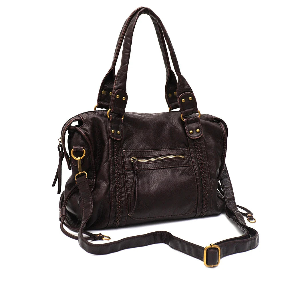 Shoulder Bag in Faux Leather with Top Handles and Crossbody Strap