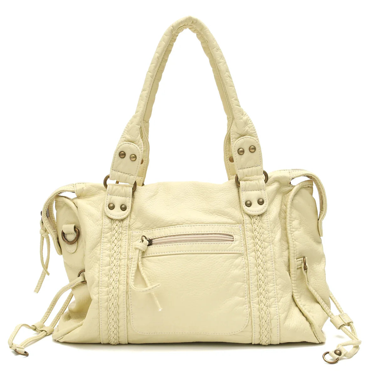 Shoulder Bag in Faux Leather with Top Handles and Crossbody Strap