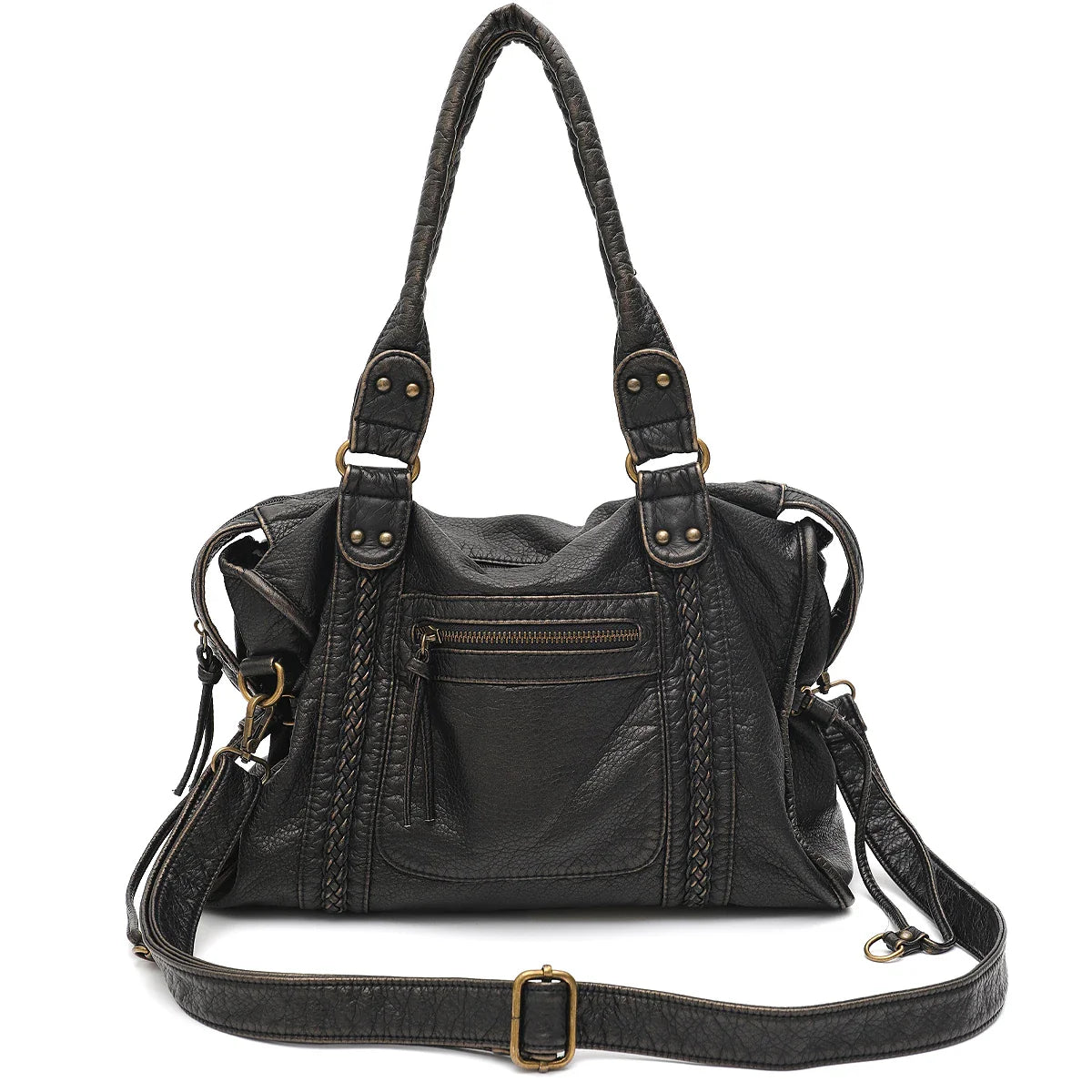 Shoulder Bag in Faux Leather with Top Handles and Crossbody Strap