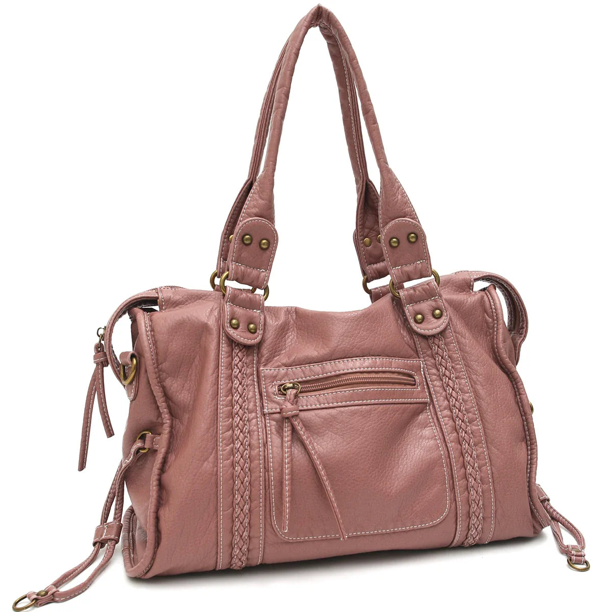 Shoulder Bag in Faux Leather with Top Handles and Crossbody Strap