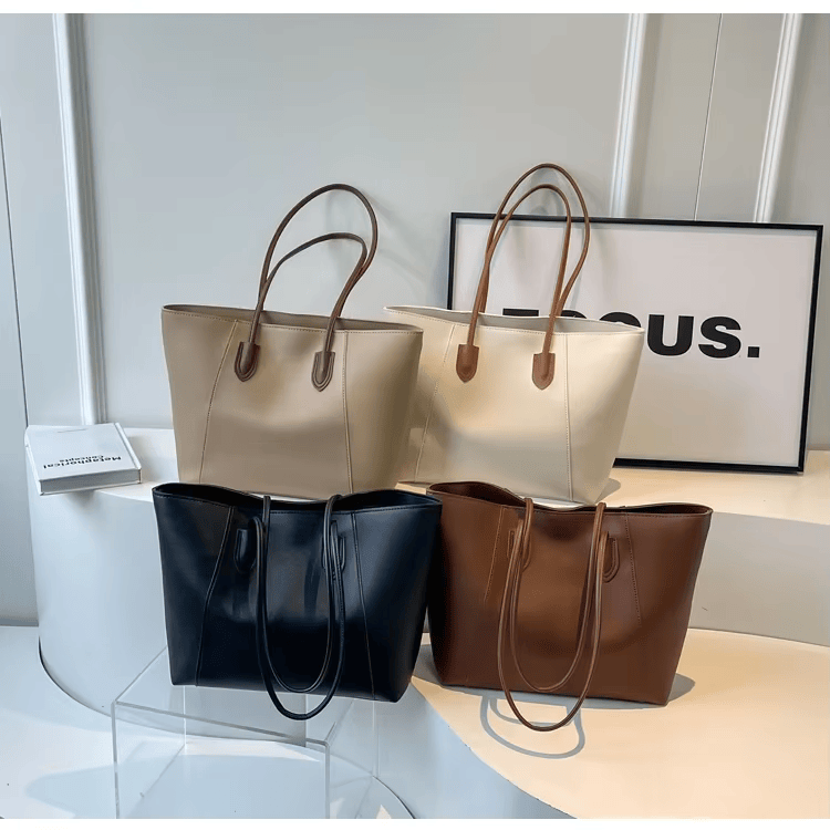 Tote Bag in Faux Leather with Braided Top Handles