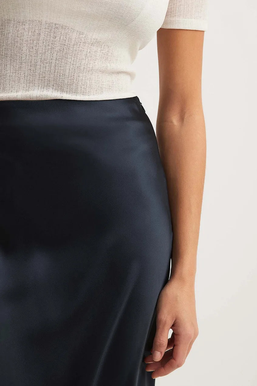 Jupe midi satinée pour femme | Jupe trapèze taille haute