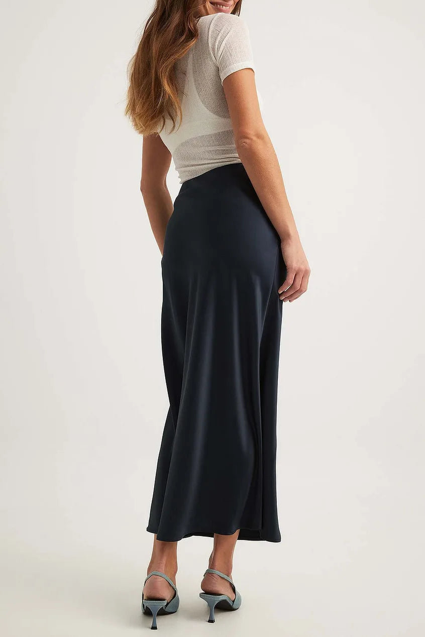 Jupe midi satinée pour femme | Jupe trapèze taille haute