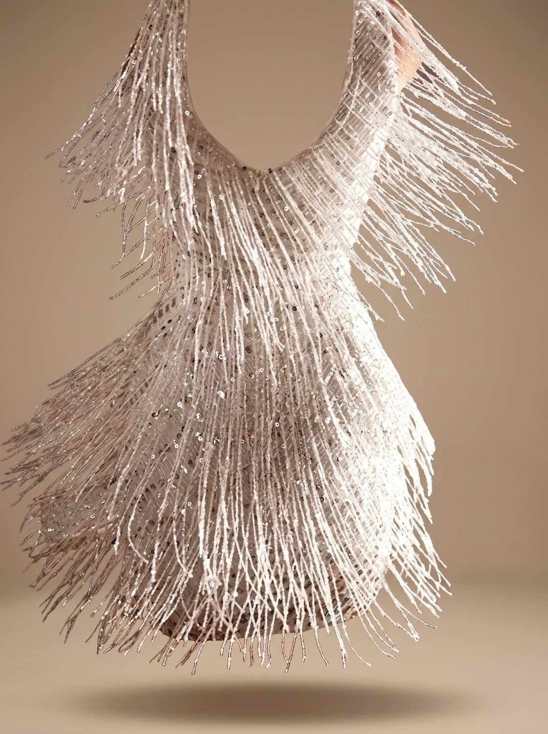 Women's Sequin Fringe Mini Dress | V-Neck Party Dress