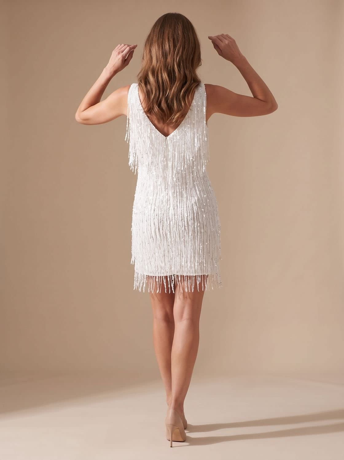 Women's Sequin Fringe Mini Dress | V-Neck Party Dress