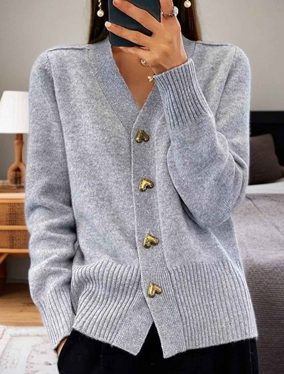 Knit Cardigan with V-Neck and Decorative Button Front