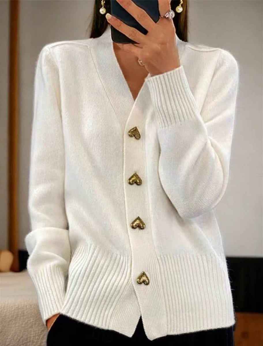 Knit Cardigan with V-Neck and Decorative Button Front