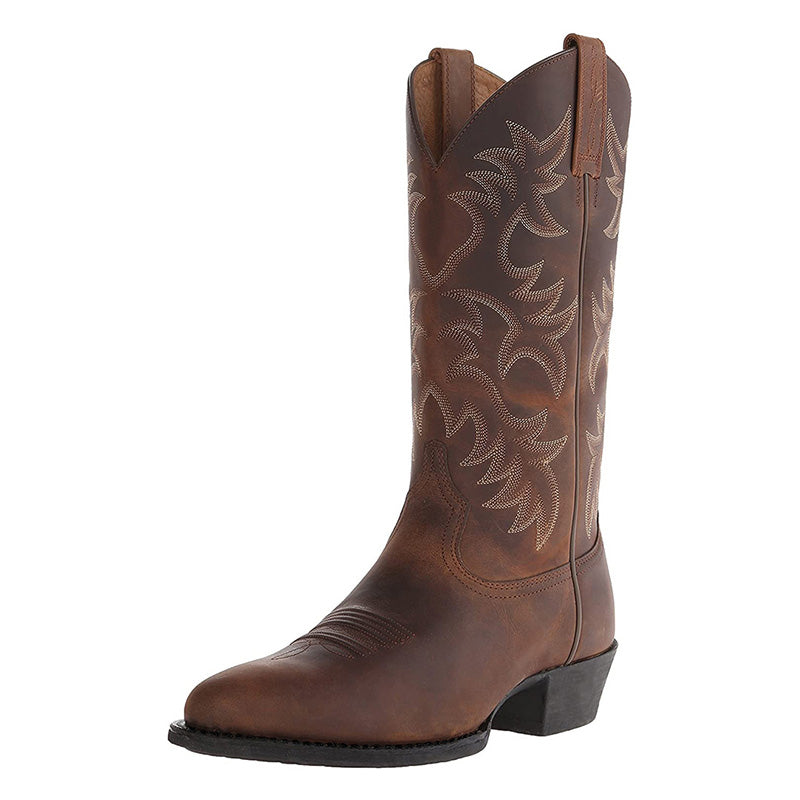 Men's Cowboy Boots in Leather with Stitched Shaft Detail