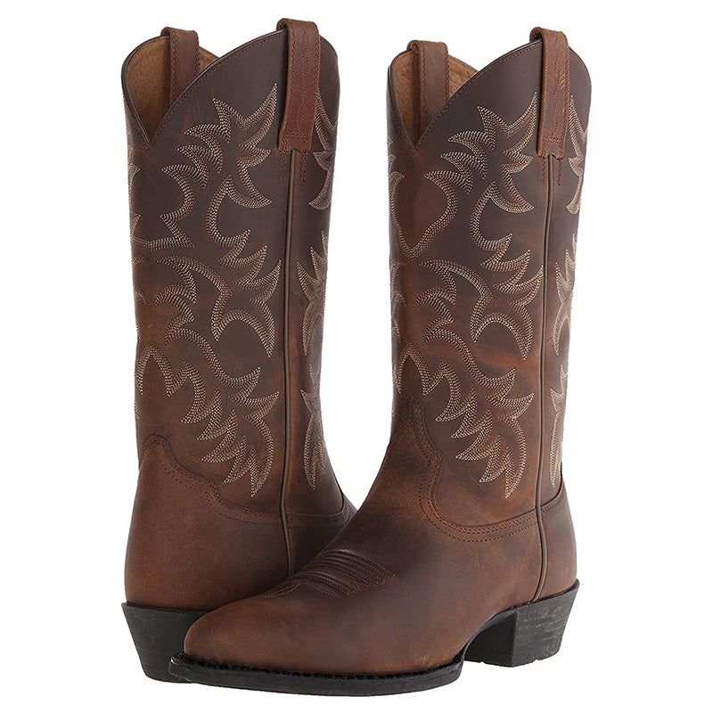 Men's Cowboy Boots in Leather with Stitched Shaft Detail