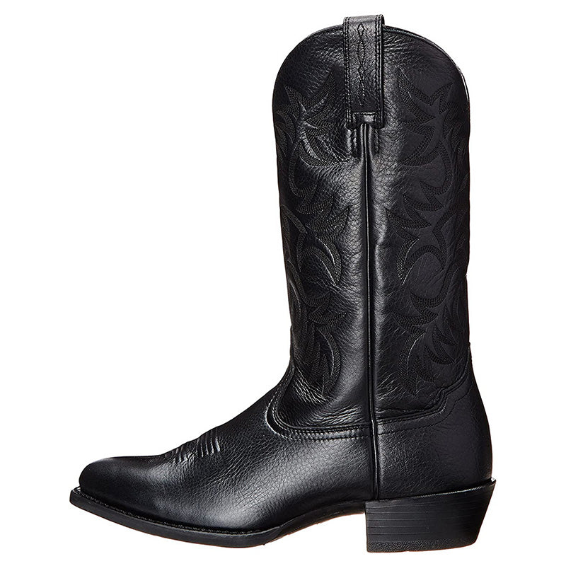 Men's Cowboy Boots in Leather with Stitched Shaft Detail