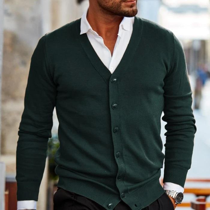 Men's V-Neck Button-Up Knit Cardigan