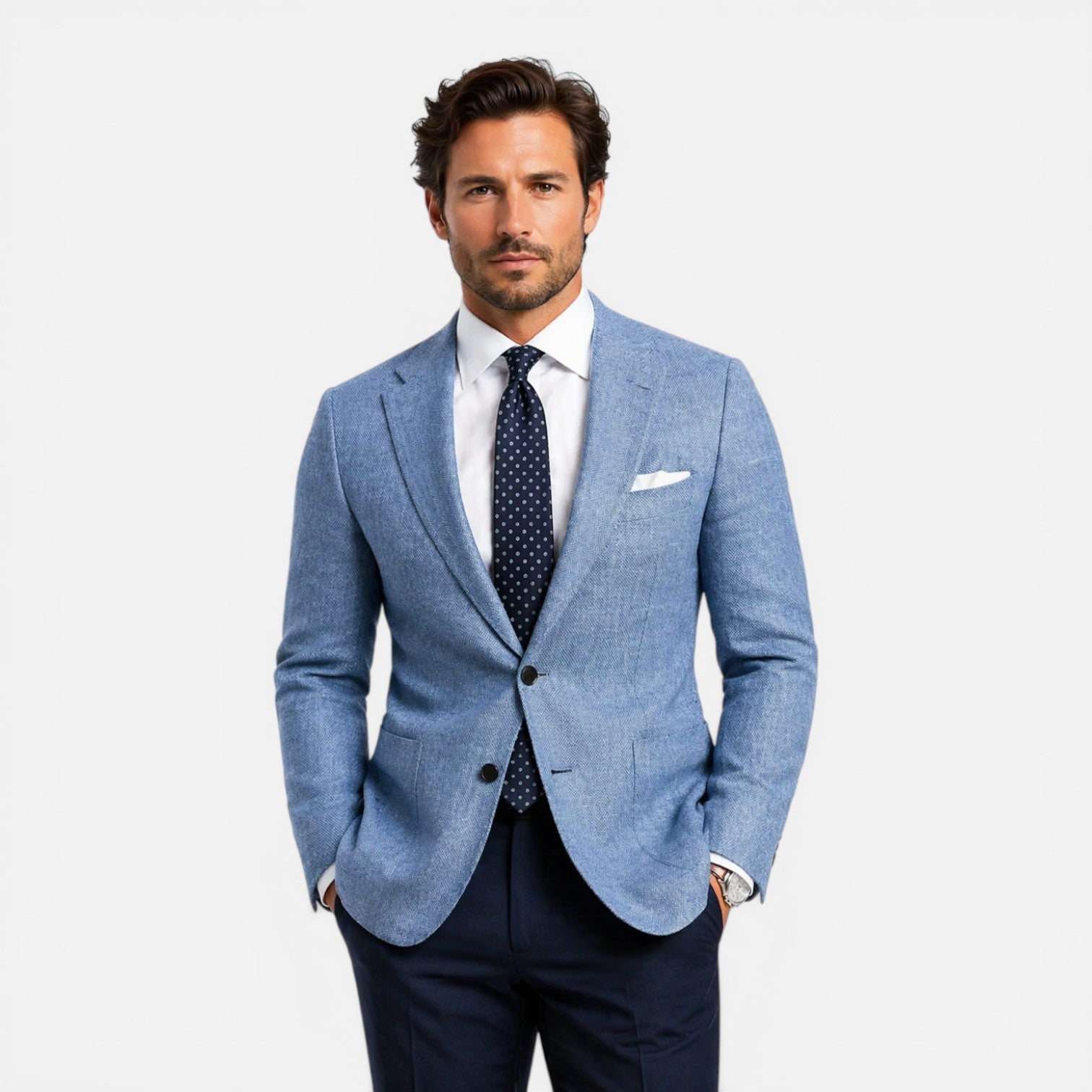 Linen Blazer with Notched Lapel and Chest Pocket
