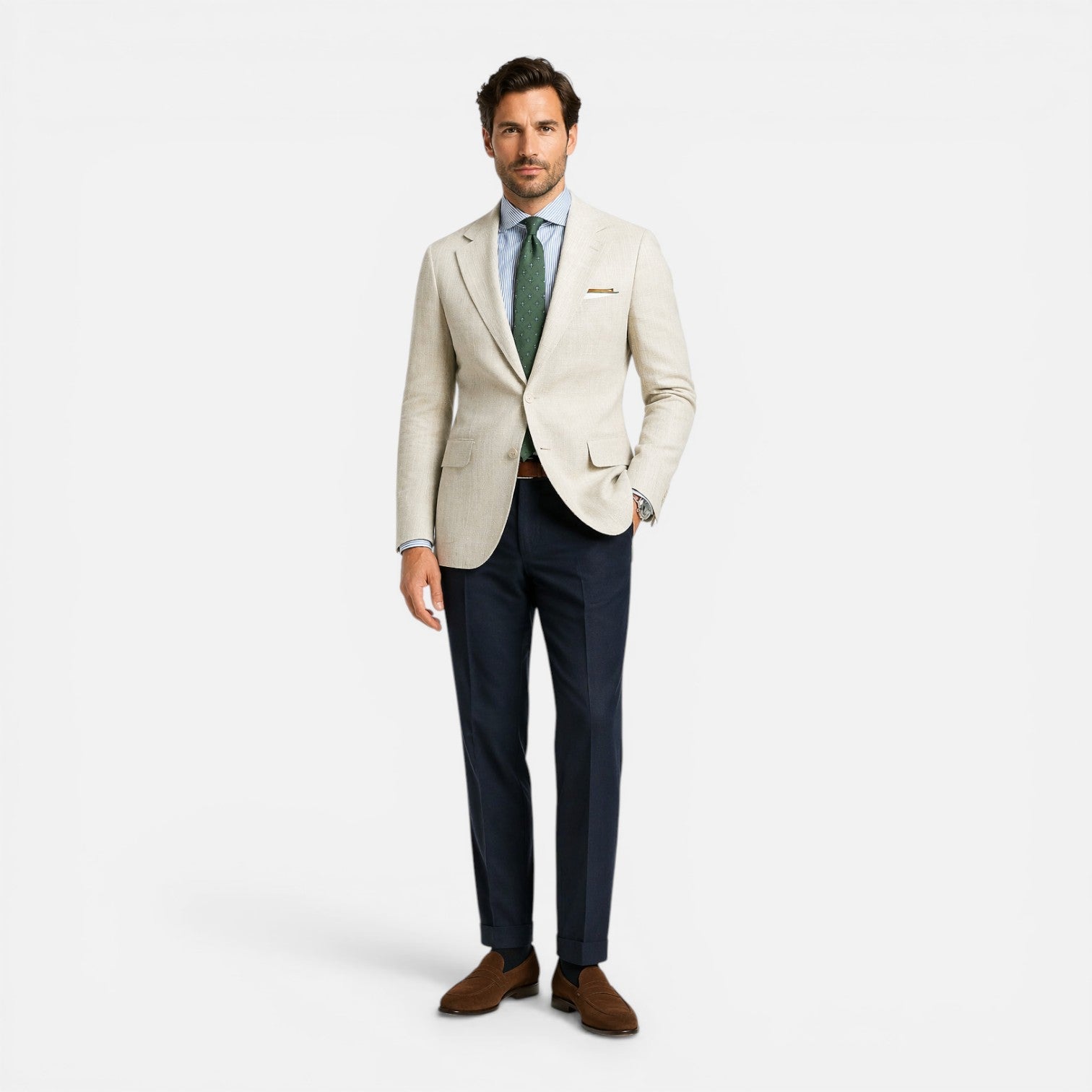 Linen Blazer with Notched Lapel and Chest Pocket