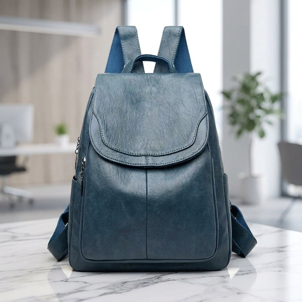 Backpack in Faux Leather with Anti-Theft Back Zip