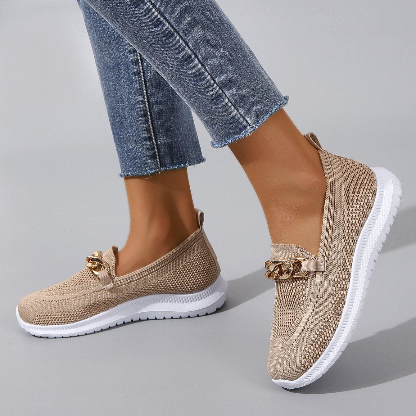 Knit Slip-On Trainers with Chain Detail