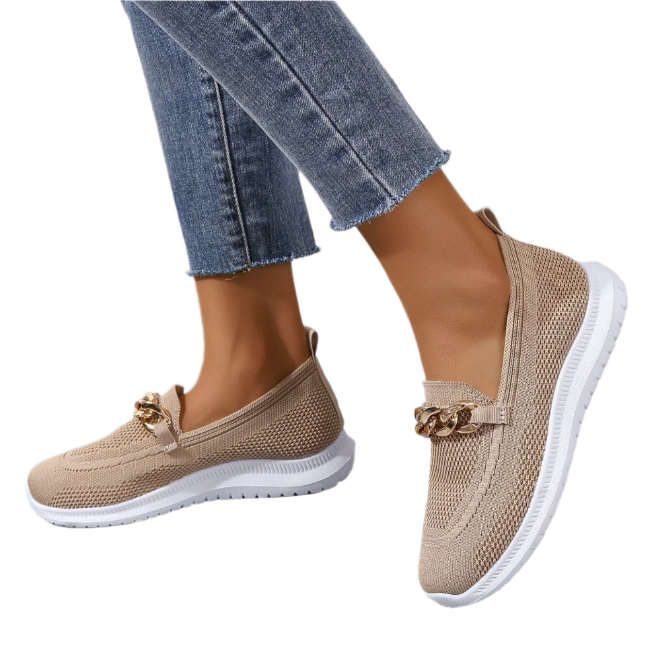 Knit Slip-On Trainers with Chain Detail