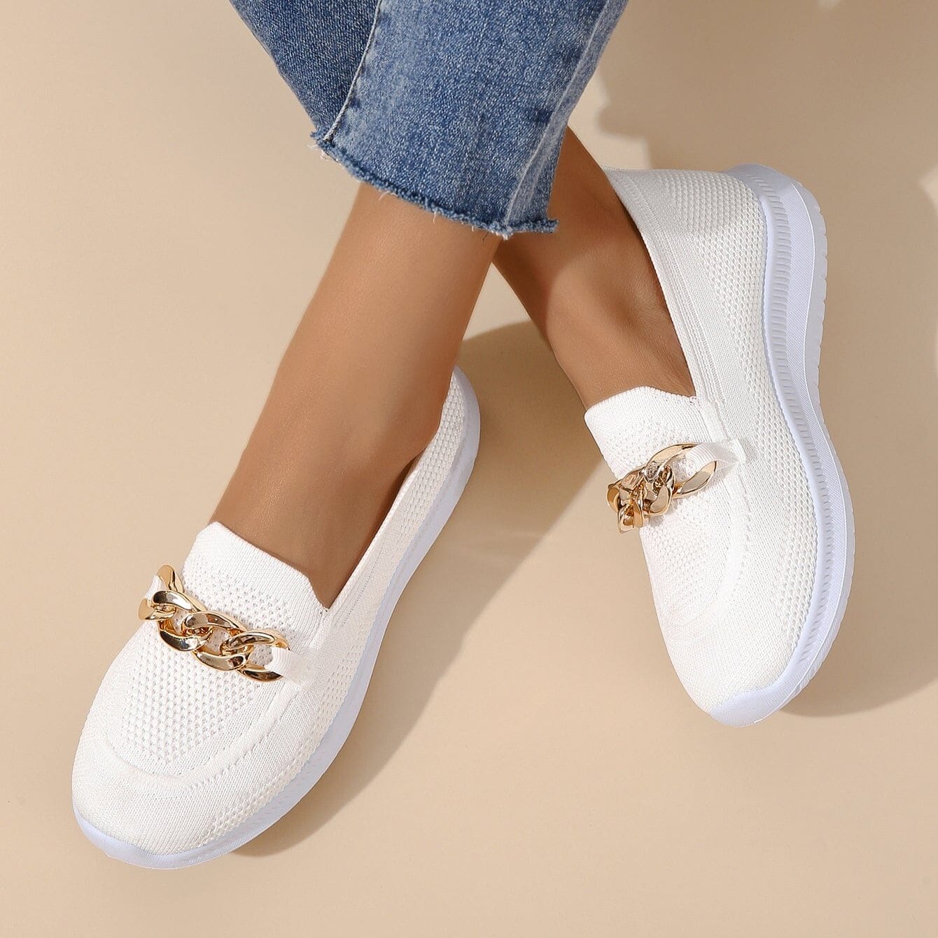 Knit Slip-On Trainers with Chain Detail