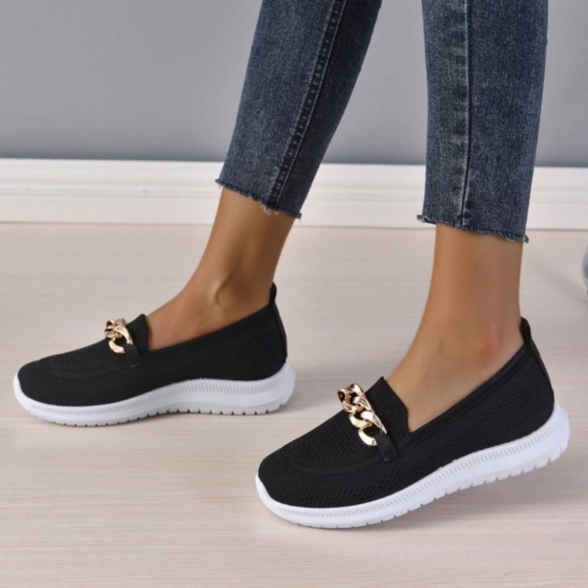 Knit Slip-On Trainers with Chain Detail