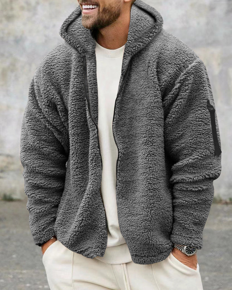 Veste zippée à capuche en polaire sherpa pour homme