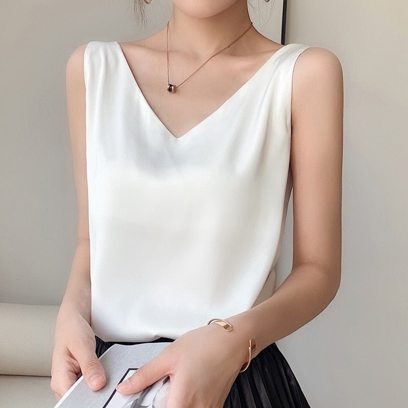 Women's Satin V Neck Sleeveless Cami Top