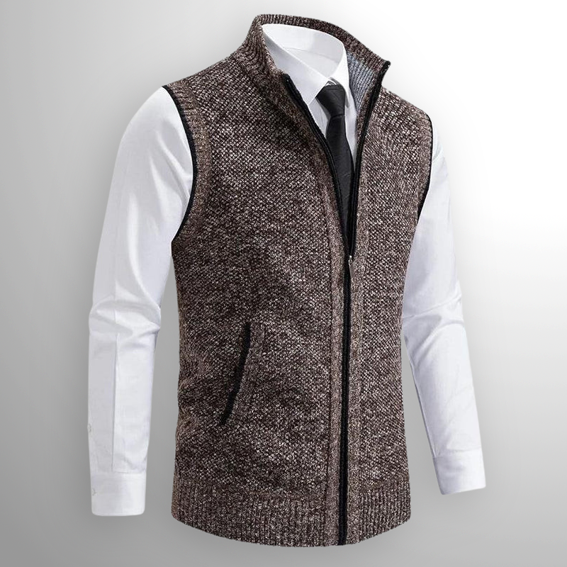 Men's Full-Zip Knitted Gilet with Zip Pockets