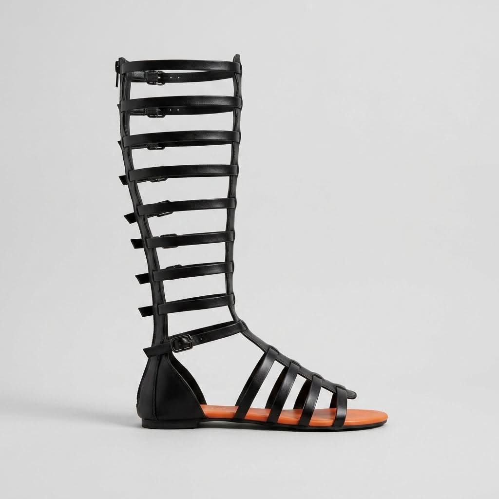 Women’s Knee-High Gladiator Sandals with Buckle Straps