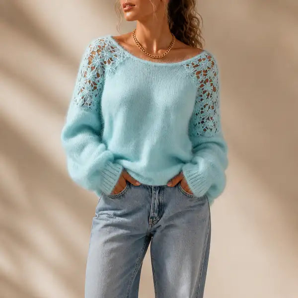 Women's Knitted Jumper with Lace Detail