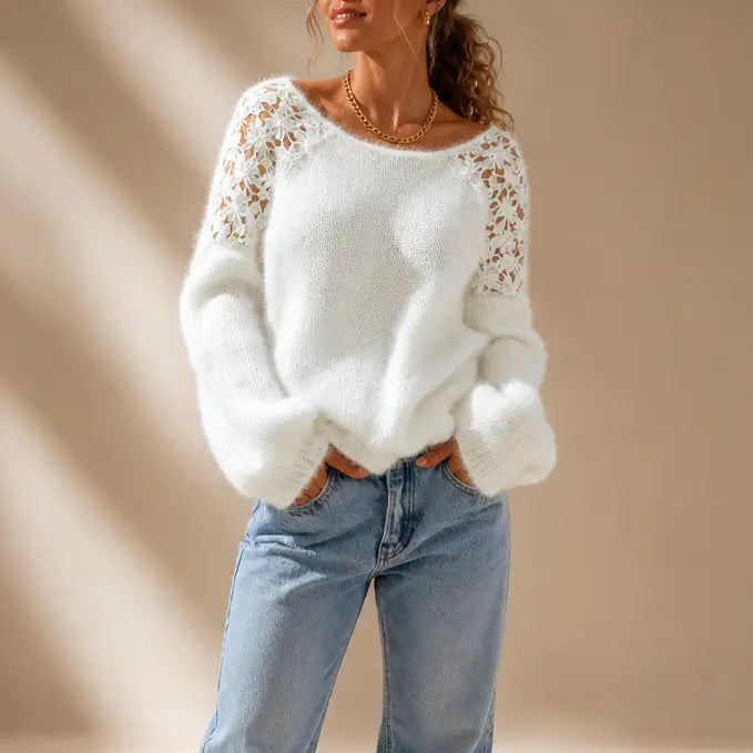 Women's Knitted Jumper with Lace Detail