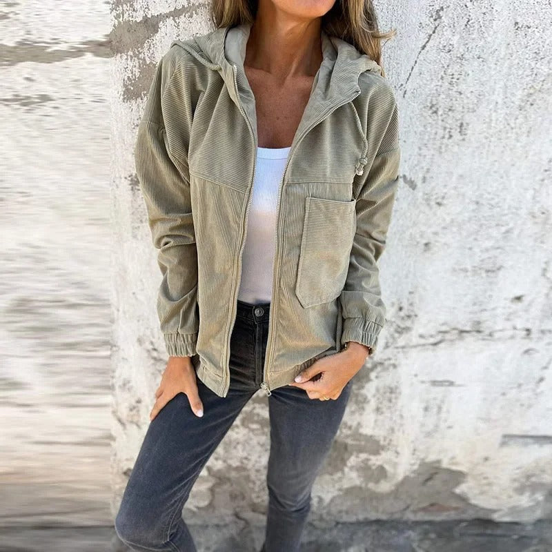 Women’s Corduroy Hooded Jacket with Zip Front