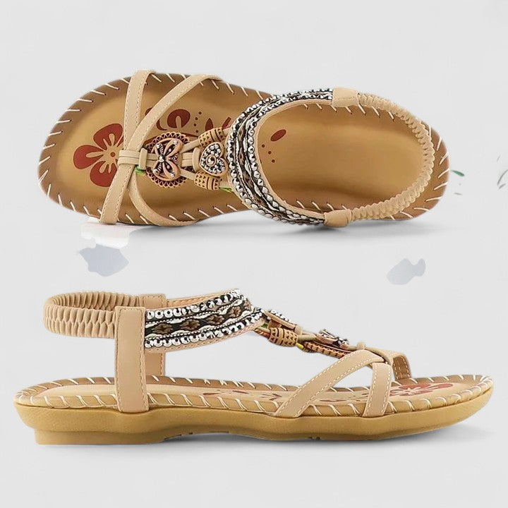 Comfort Sandals with Beaded Toe Ring Strap
