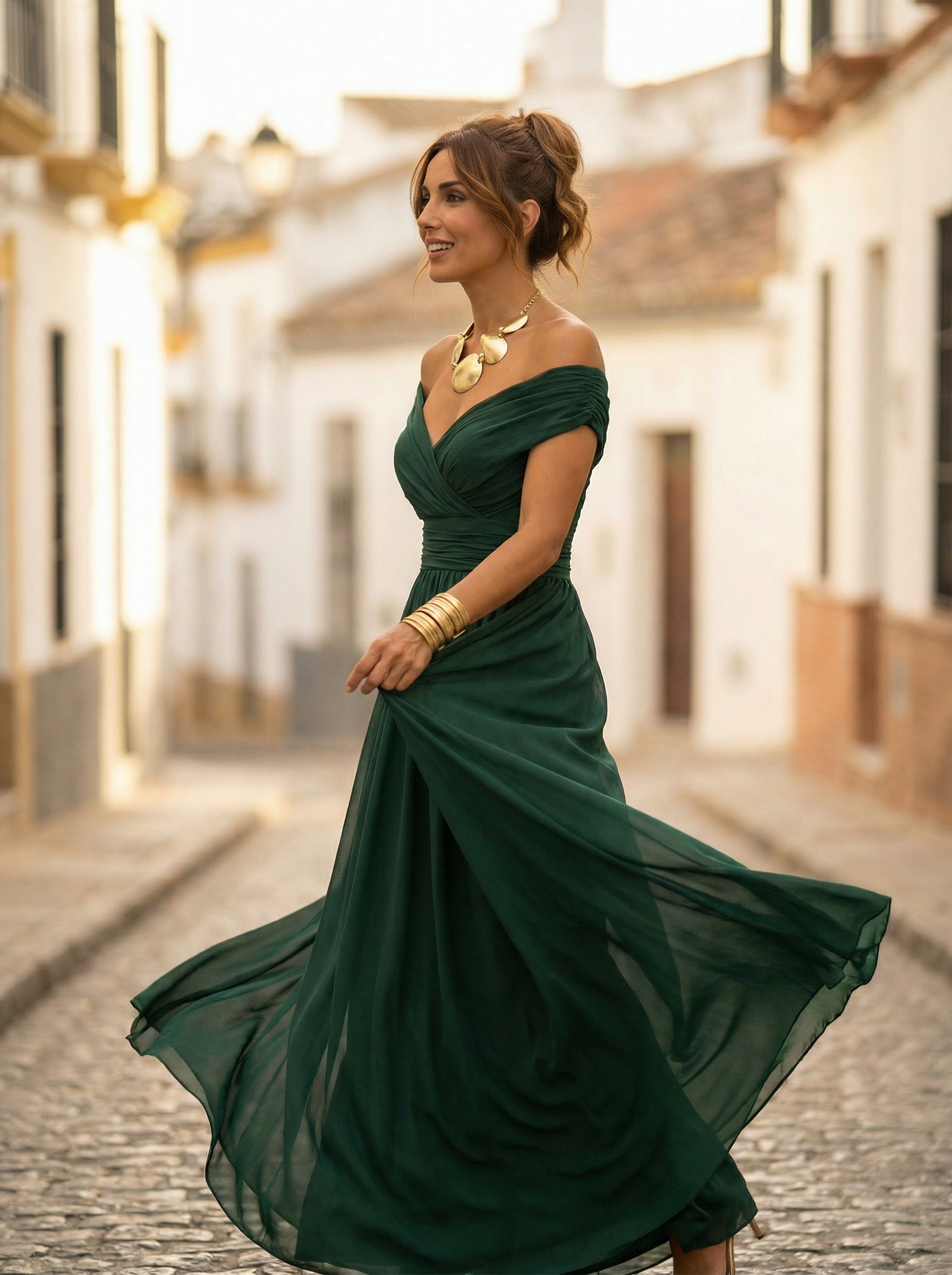 Women's Off-Shoulder Maxi Evening Dress with Tie Waist