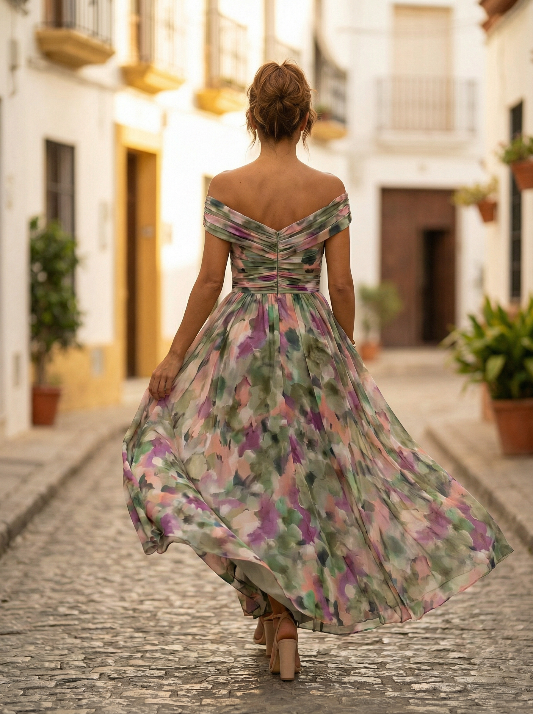 Women's Off-Shoulder Maxi Evening Dress with Tie Waist