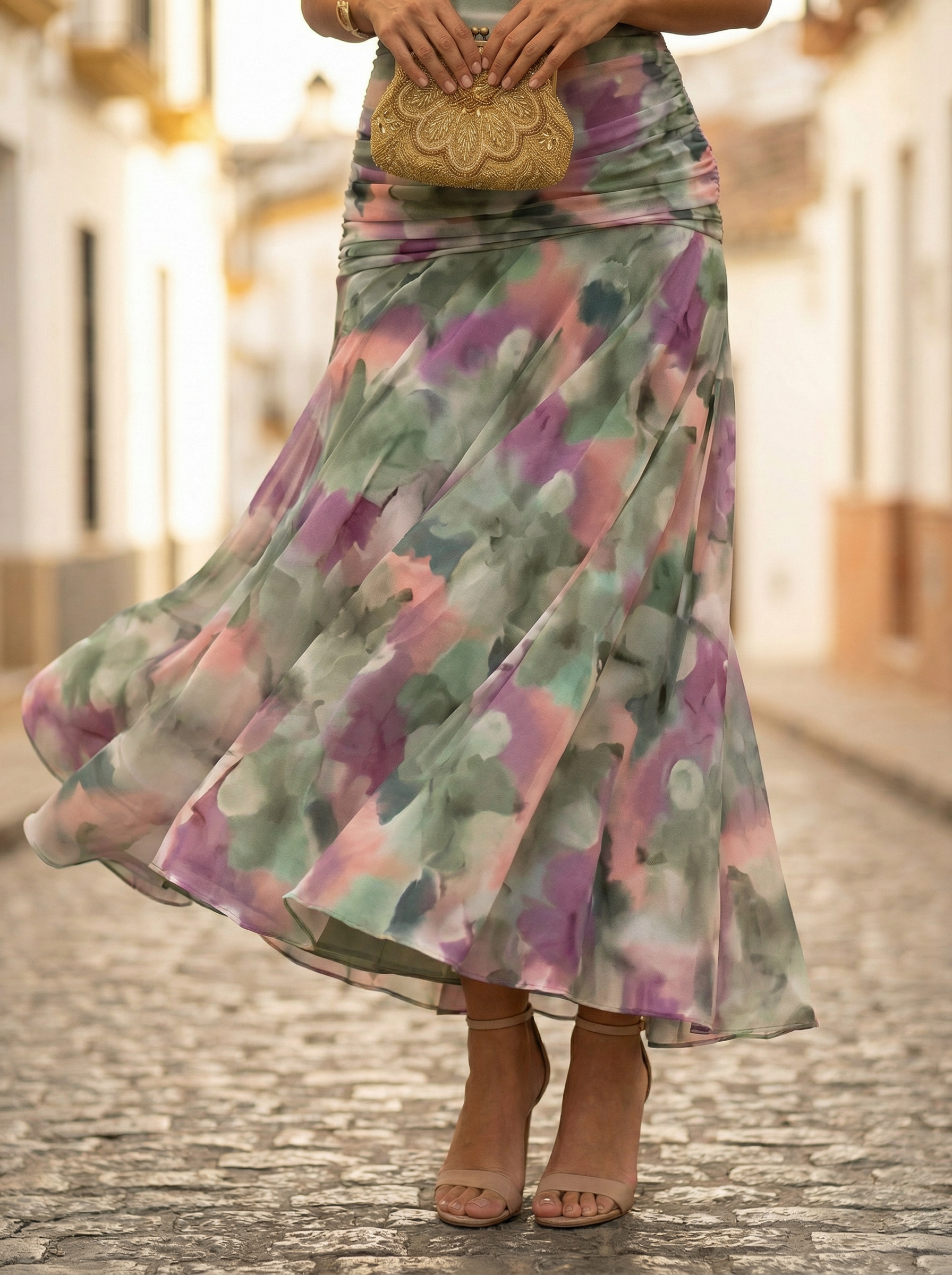 Women's Off-Shoulder Maxi Evening Dress with Tie Waist