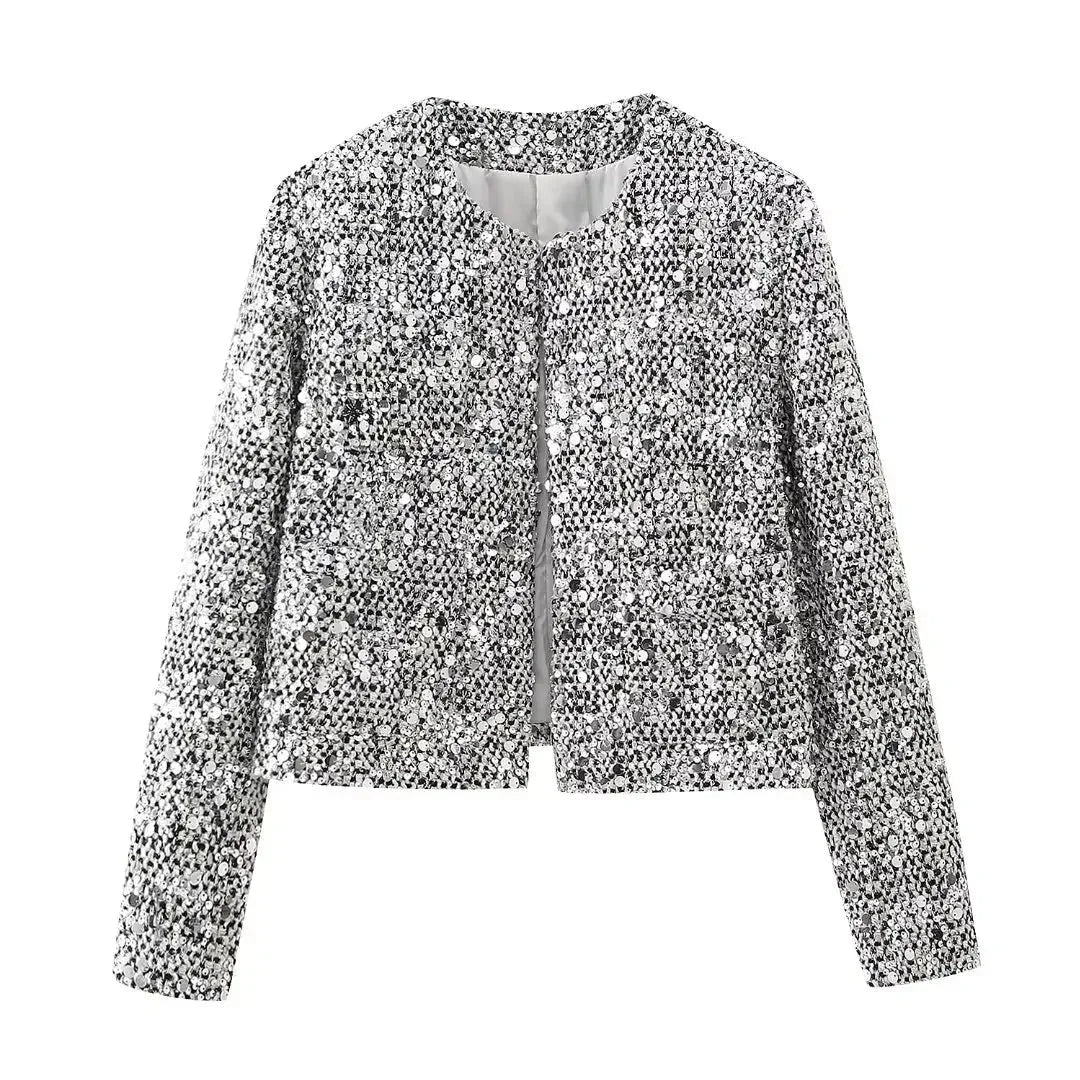 Veste courte en bouclé à sequins pour femme