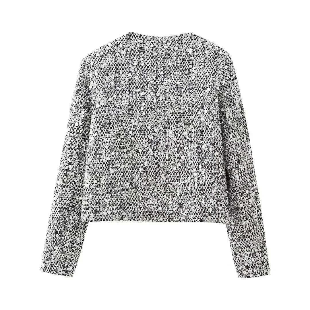 Veste courte en bouclé à sequins pour femme