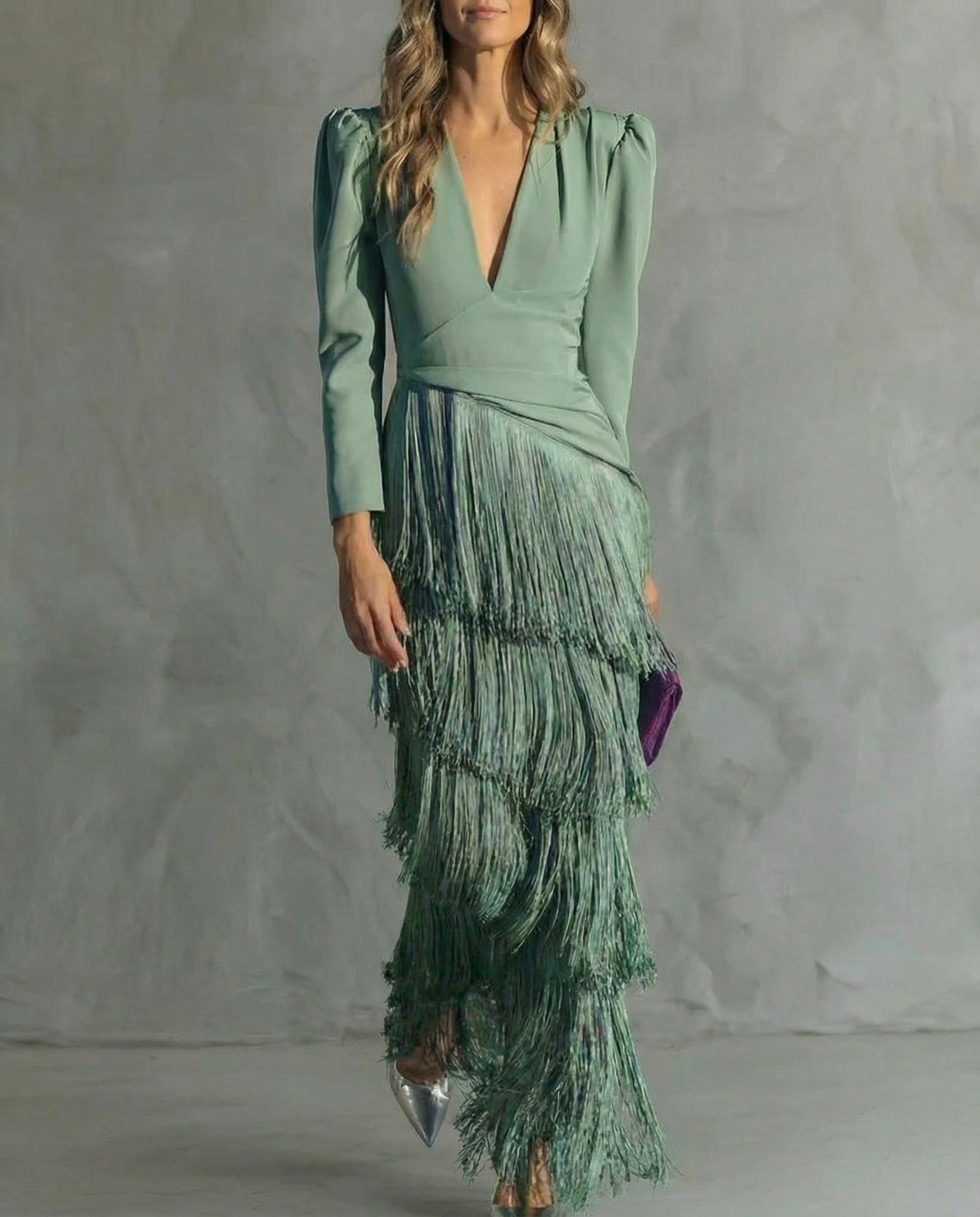 Women's Elegant Fringe Maxi Evening Dress