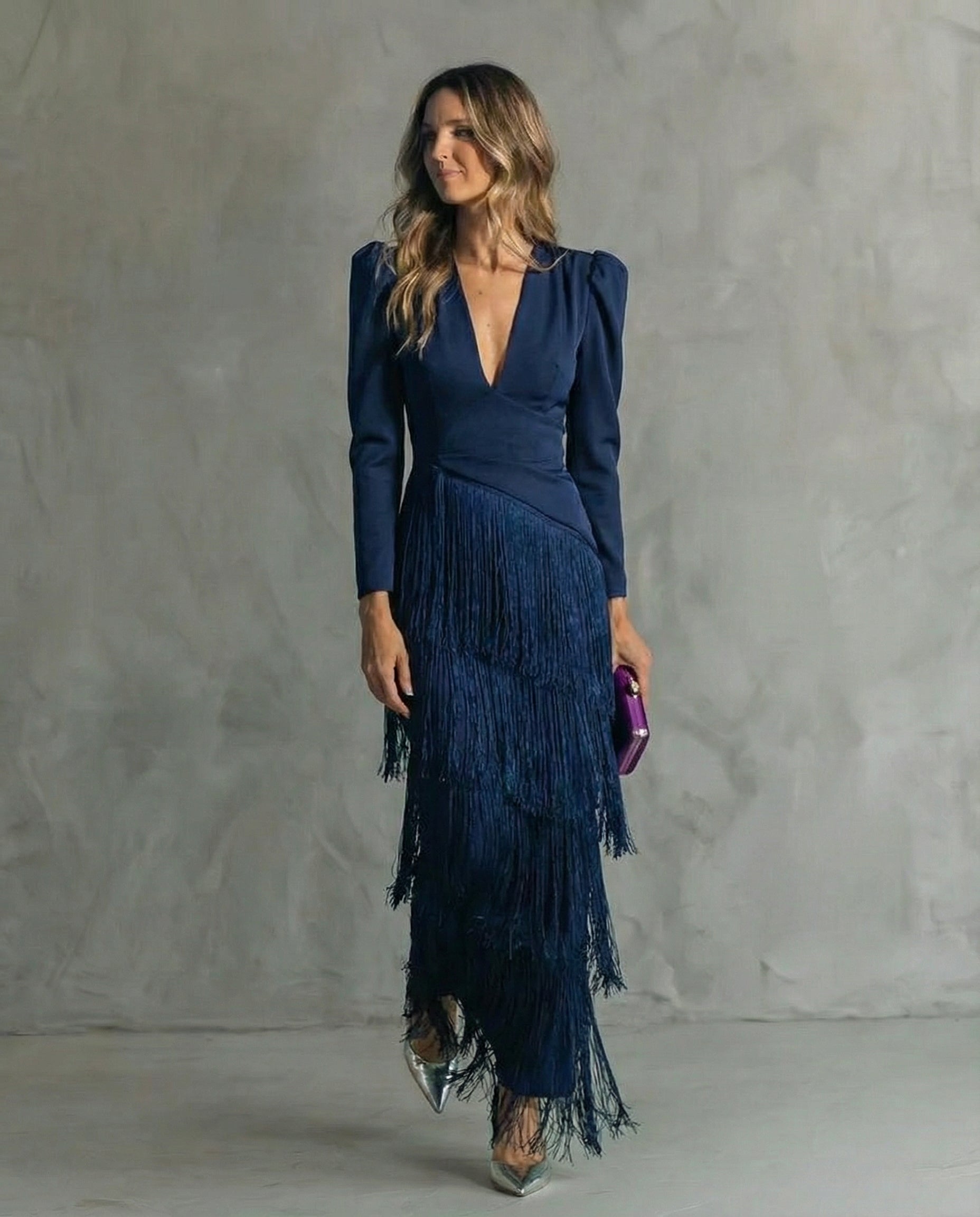 Women's Elegant Fringe Maxi Evening Dress